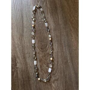 LOFT Long Chunky Beaded Silver Necklace 32”